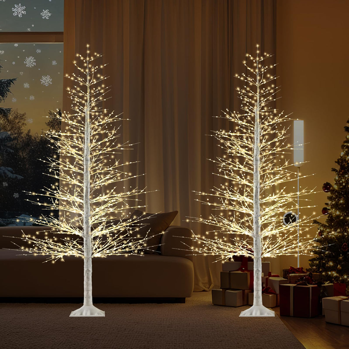 7FT Lighted Birch Tree with 1500 Warm LED Lights W1146