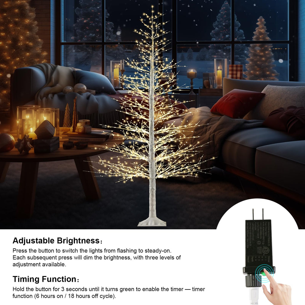 7FT Lighted Birch Tree with 1500 Warm LED Lights W1146
