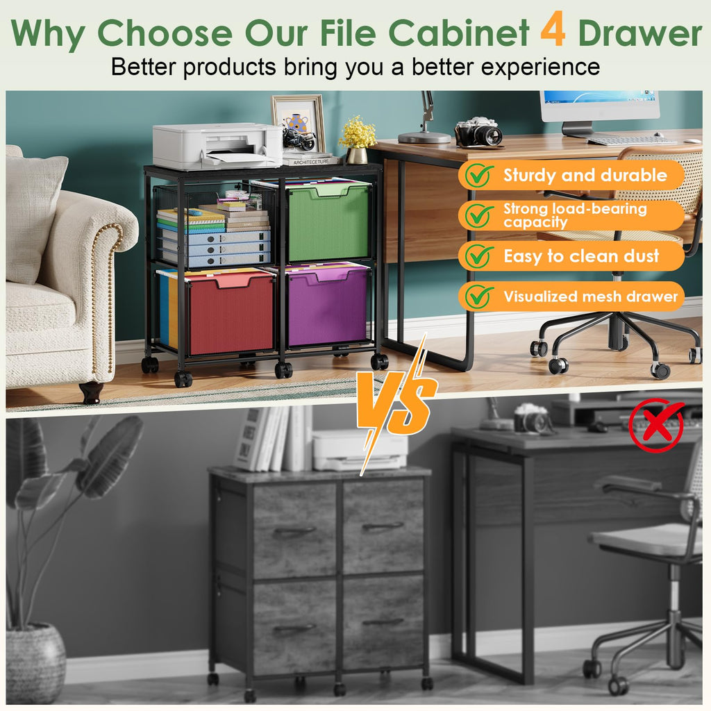 Black 4 Drawer Mobile File Cabinet N7003