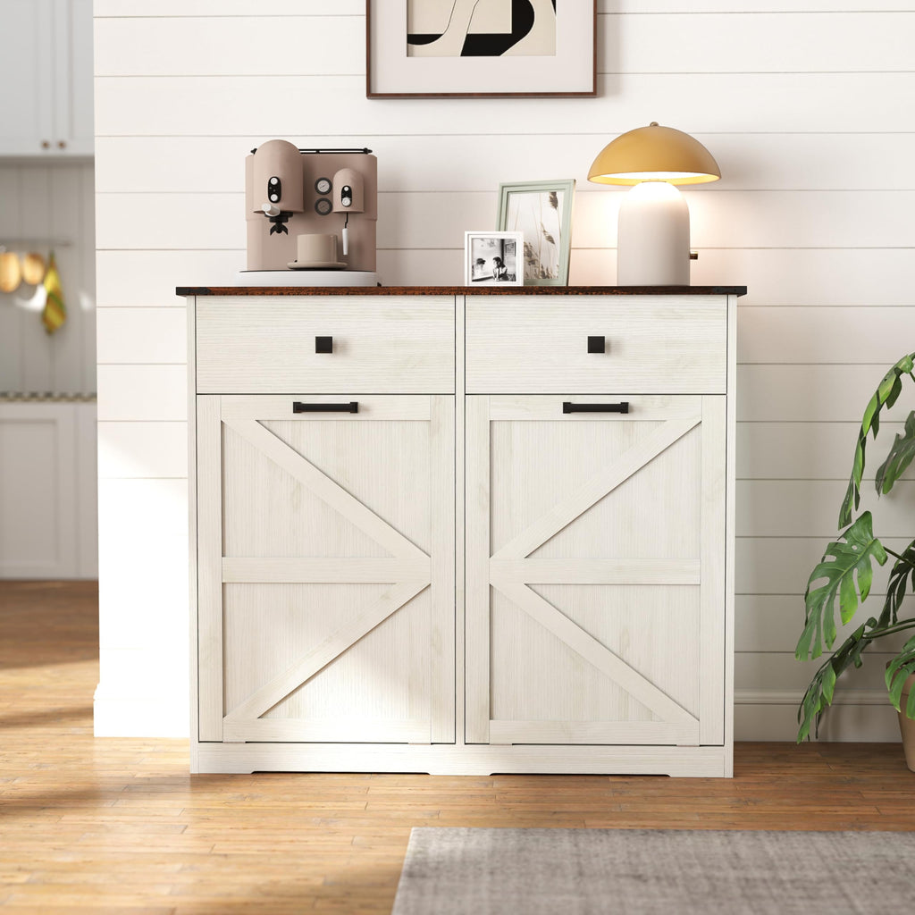 20 Gallon Double Tilt Out Laundry Hamper Cabinet with Drawers U761