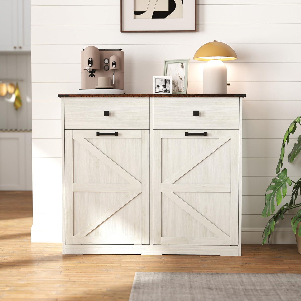 20 Gallon Double Tilt Out Laundry Hamper Cabinet with Drawers U761