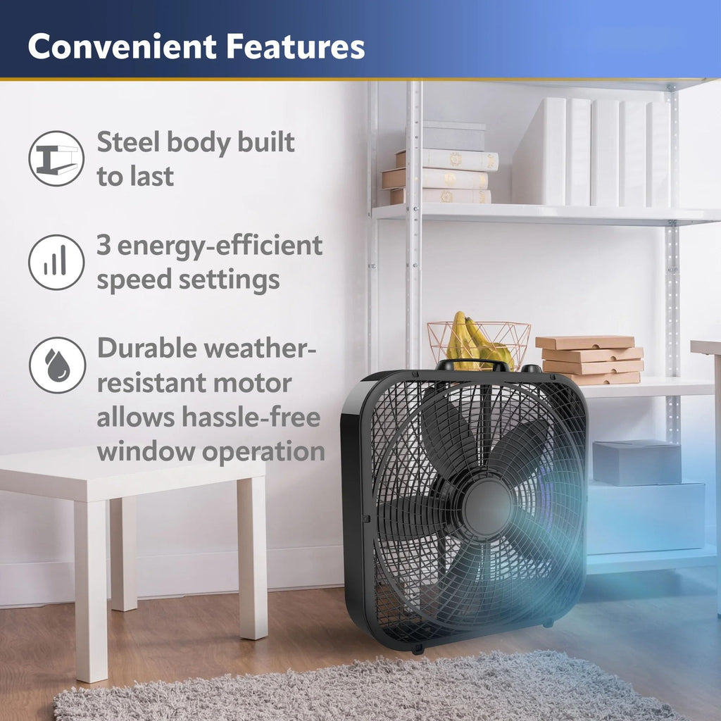 Black 20-inch 3-Speed Box Fan with Handle S915900
