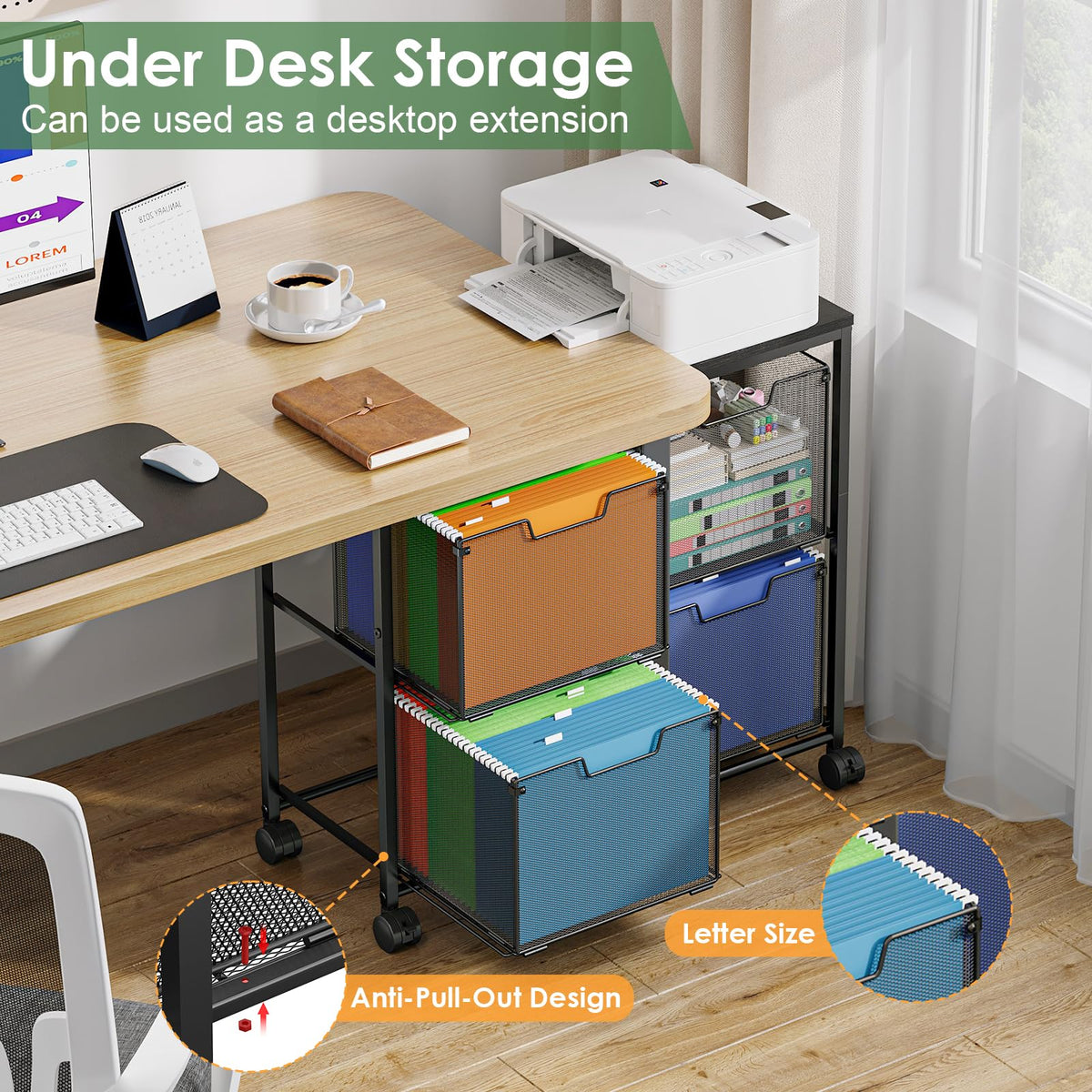 Black 4 Drawer Mobile File Cabinet N7003
