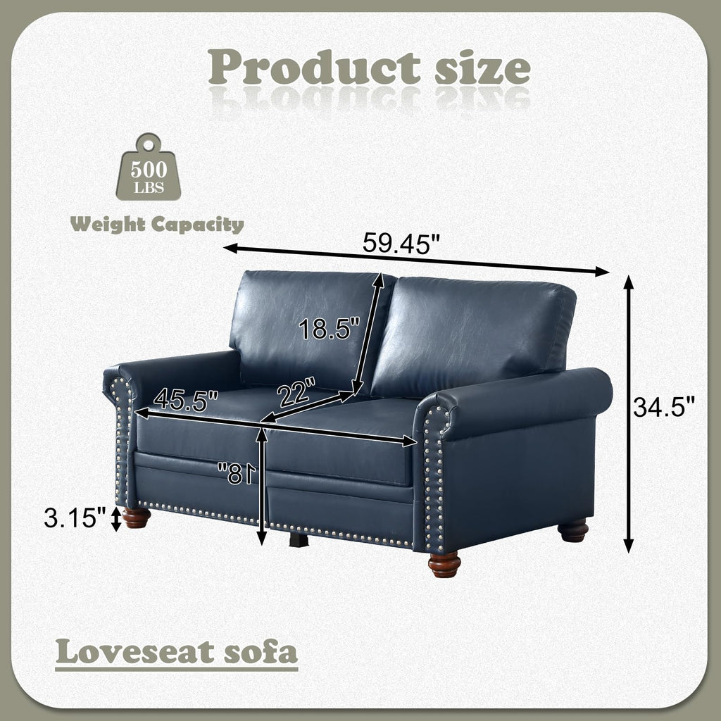 Navy Blue PU Leather Storage Loveseat Sofa Z42844