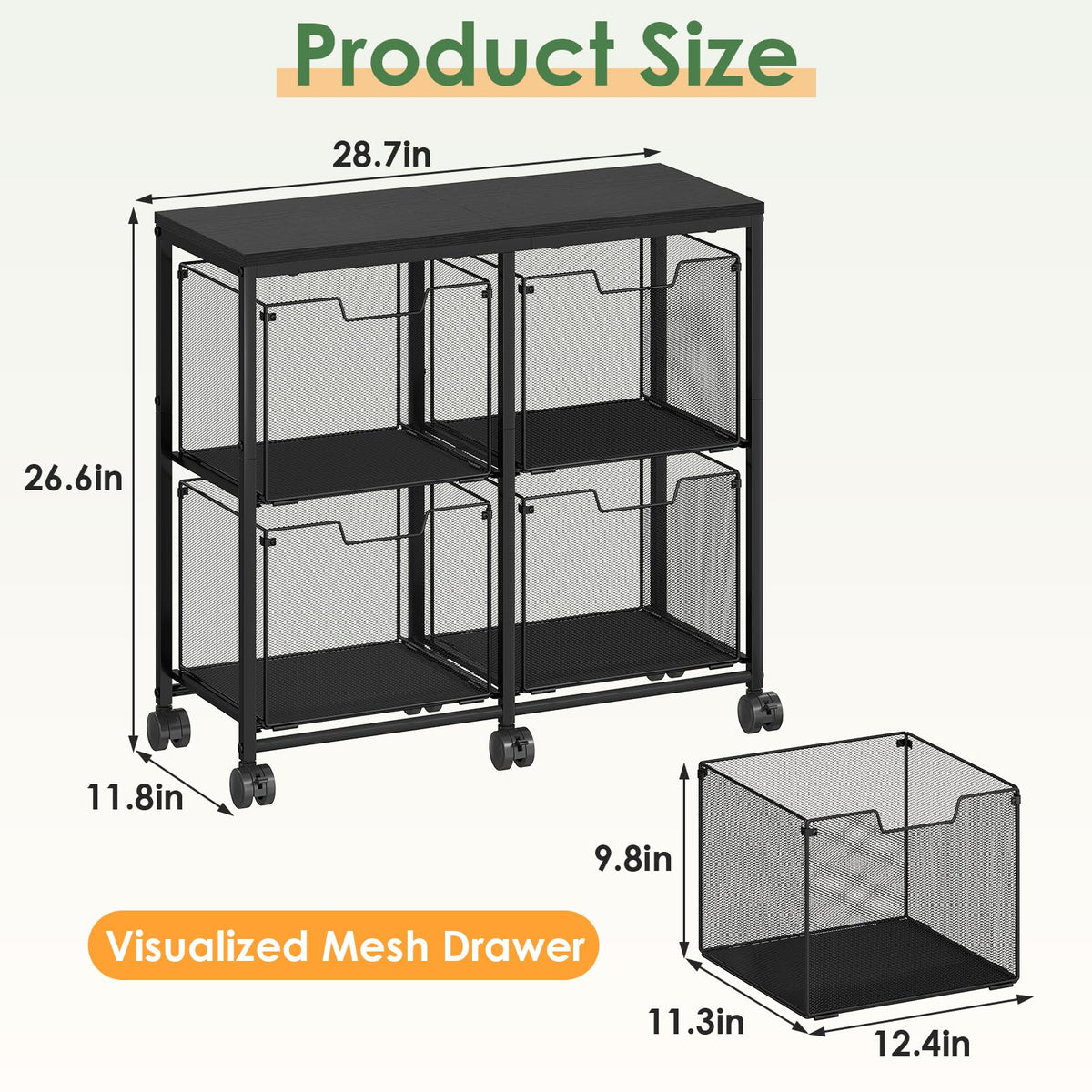 Black 4 Drawer Mobile File Cabinet N7003