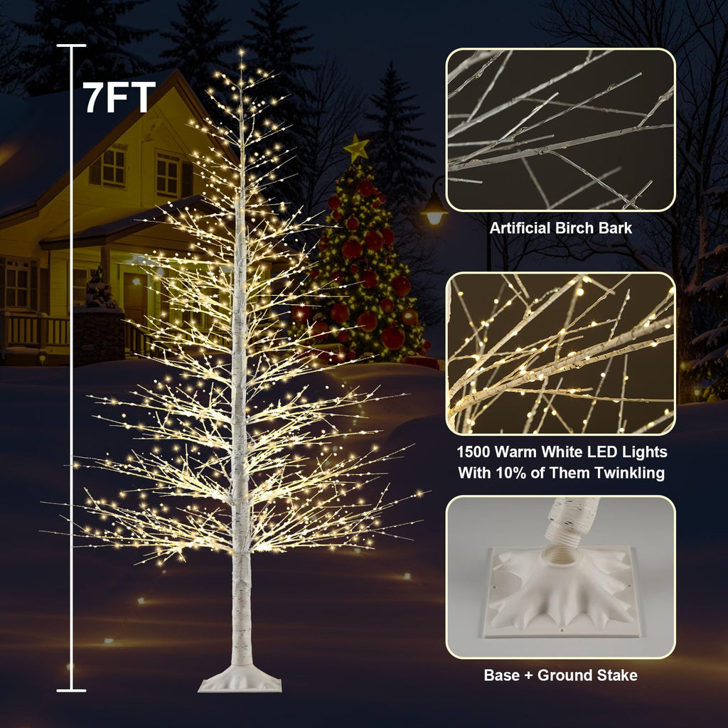 7FT Lighted Birch Tree with 1500 Warm LED Lights W1146