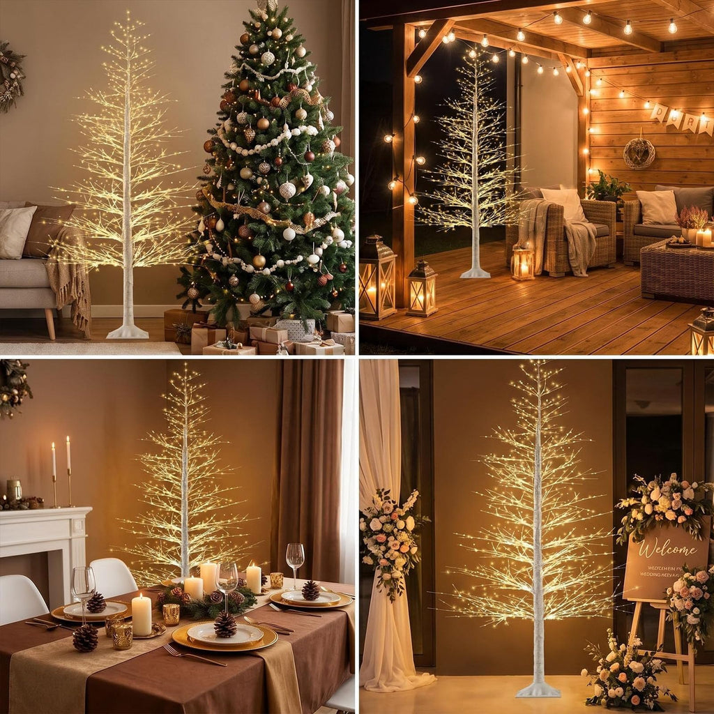 7FT Lighted Birch Tree with 1500 Warm LED Lights W1146