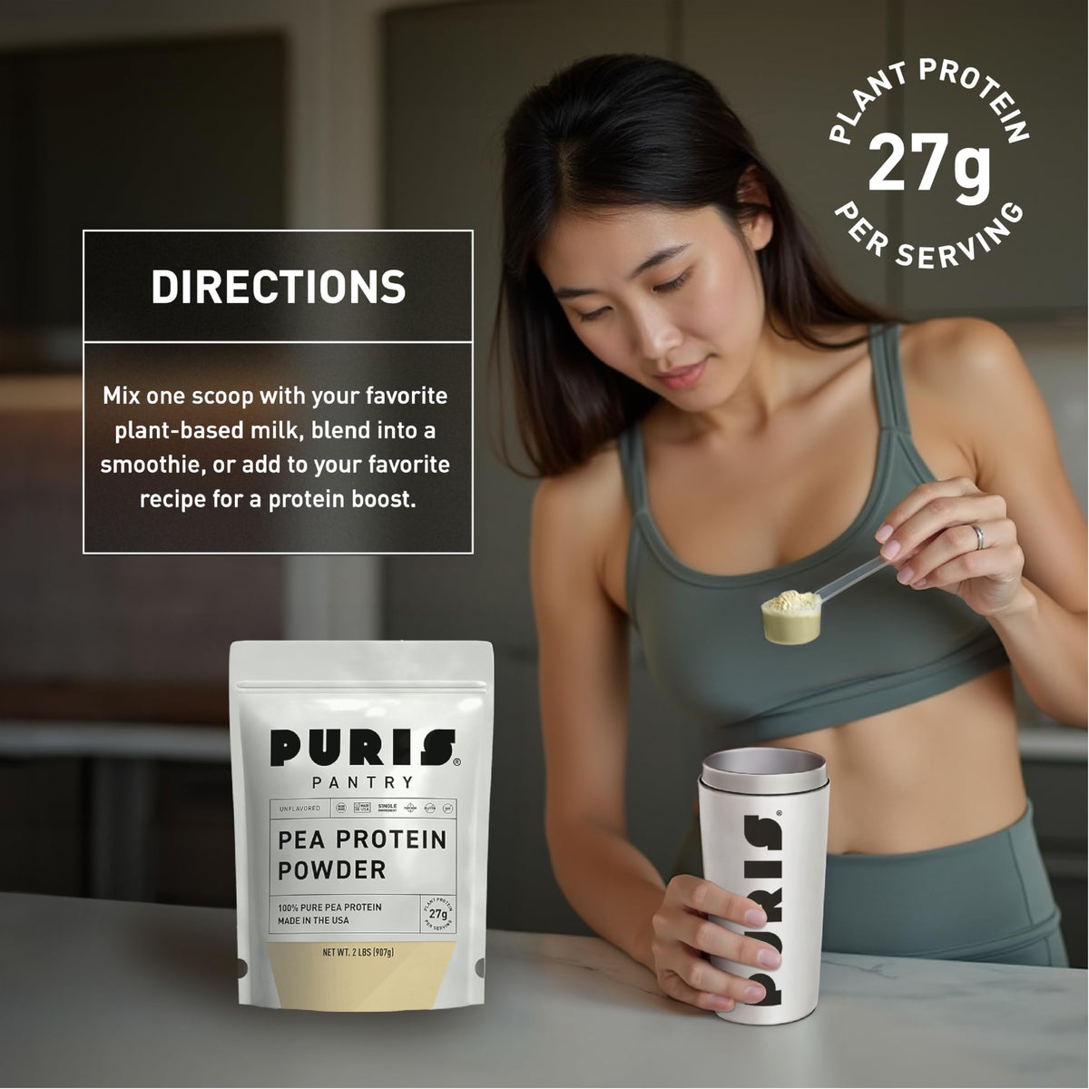 Vegan Pea Protein Powder, Unflavored, 2 lb I815