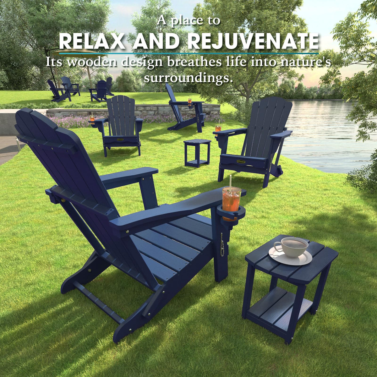 Folding Adirondack Chair Set of 2 HDPE All-Weather Outdoor Chair L124002