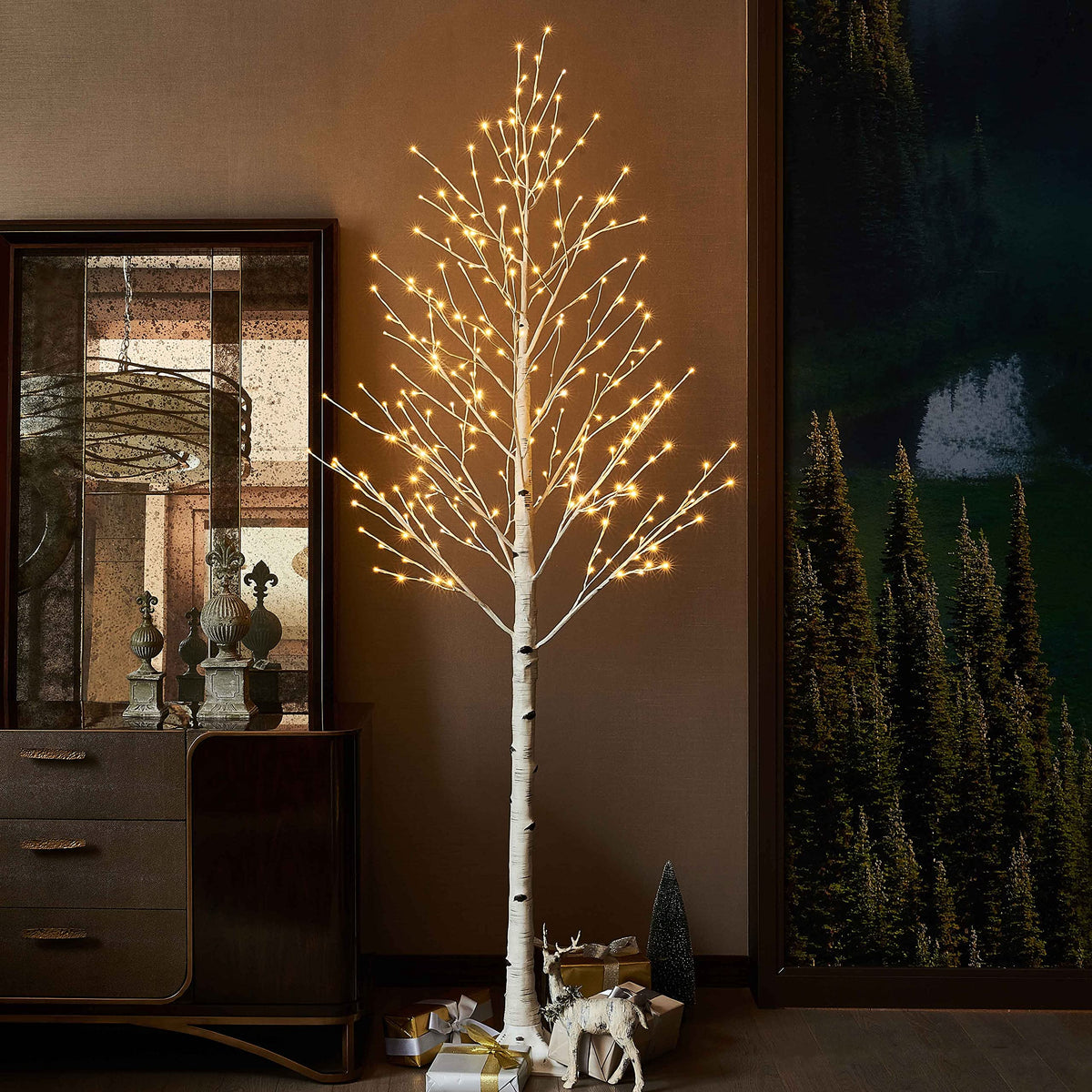 Lighted Birch Tree 8FT 240 Warm White Lights Z253