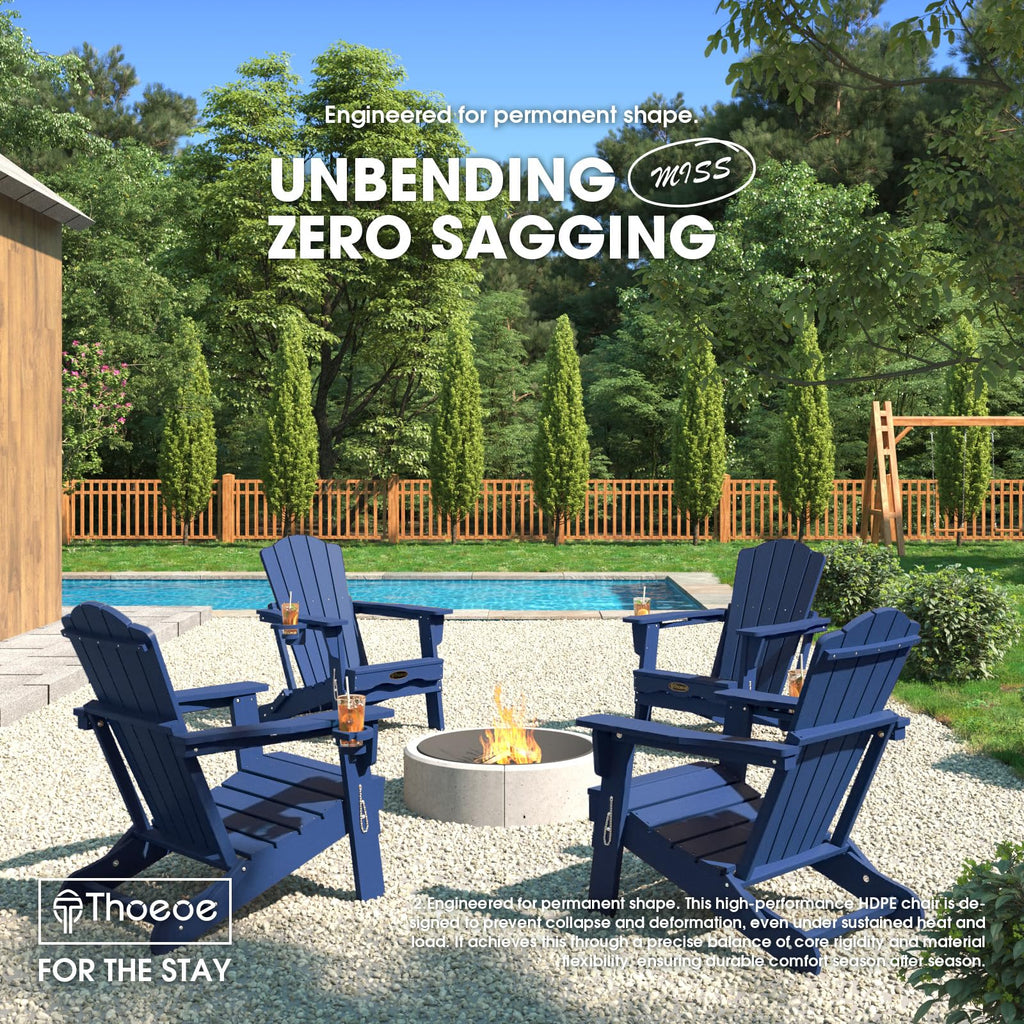 Folding Adirondack Chair Set of 2 HDPE All-Weather Outdoor Chair L124002