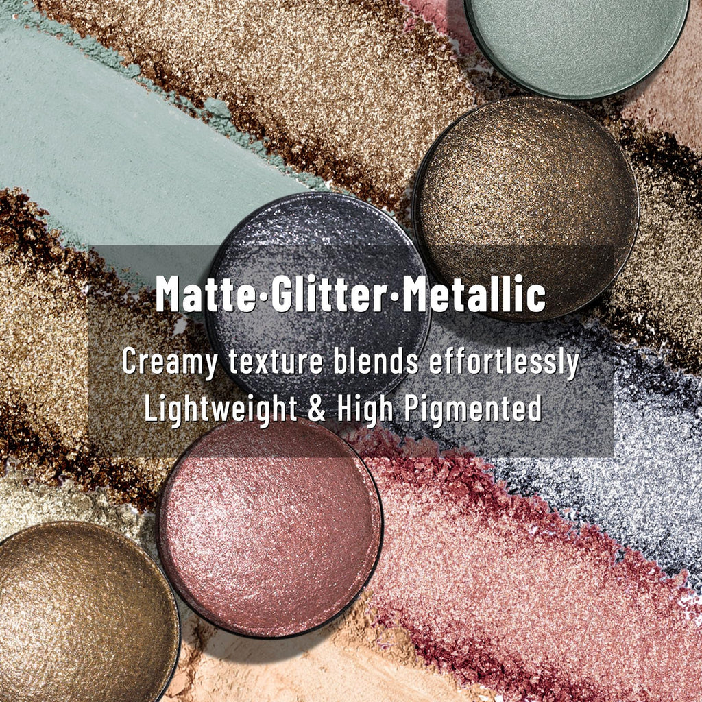 Baked Eyeshadow Makeup Palette 16 Pigmented Soft Neutrals Taupe Earth Tones Smoky Shades Glitter Matte Metallic G381